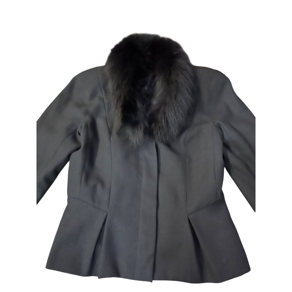 Vintage Peplum Jacket Womens S? Used Black Lined Fuzzy Collar - Picture 6 of 16